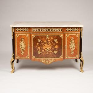 Transition Style Chest Of Drawers In Precious Wood Marquetry, XIXth