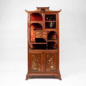In The Style Of Gabriel Viardot (1830-1906), Cabinet In Exotic Wood And Mother-of-pearl, 19th