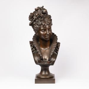 Albert Rollé (1816-?), Large Bust Of An Elegant Woman, Bronze, 19th