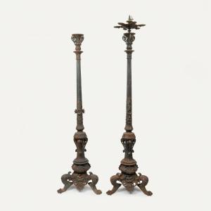 Pair Of Charles X Cast Iron Gas Lampposts, 19th
