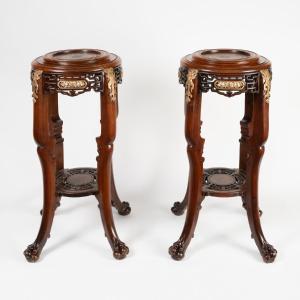 Gabriel Viardot (1830-1904), Pair Of Walnut And Gilt Bronze Stands, 19th
