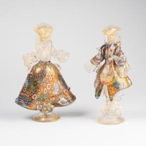 Pair Of Elegant Murano Spun Glass Venetians, 20th 