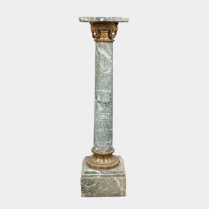 Column In Green Marble Veined With White And Adorned With Bronze, 19th