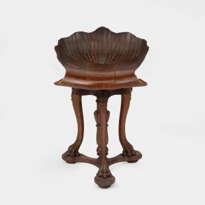 Harpist's Chair In Carved Walnut With A Shell Motif, 19th Century