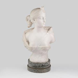 After Philippe-laurent Roland (1746-1816), Bust Of Diana In Carrara Marble, 19th