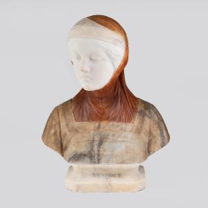 After Giuseppe Bessi (1857-1922), Bust Of Beatrice In Alabaster And Onyx, 20th