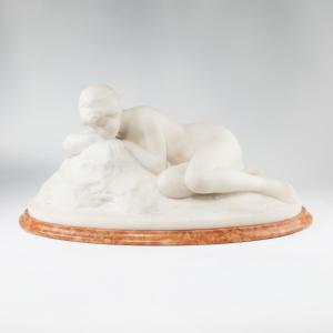 Carlo Pittaluga (1880-1970), Reclining Nude Woman, Marble, 20th