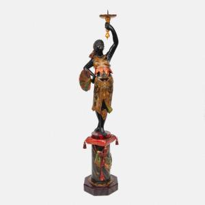 Polychrome Lacquered Wooden Torch Holder, 19th Century