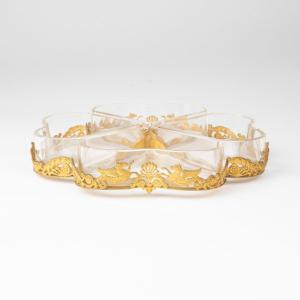 Gilt Metal Crudité Platter With 4 Glass Compartments, 19th Century