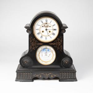 Black Calendar Clock From Belgium, 19th Century