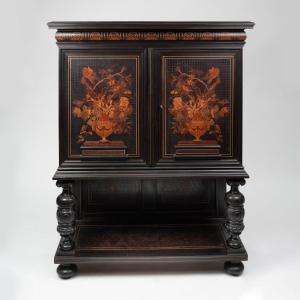Charles Hunsinger (1823-1893), Marquetry Sideboard Cabinet, 19th Century