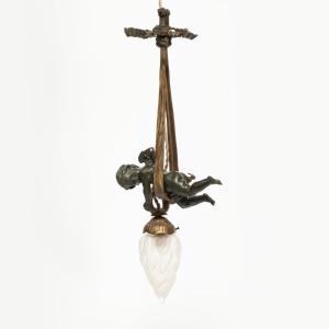 Bronze Cherub Pendant With Double Patina, 19th Century