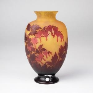 Gallé Workshop (1904-1936), Multi-layered Glass Vase With Fuchsias, 19th