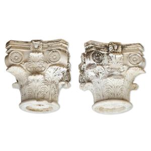 Pair Of Corinthian Marble Capitals, 20th Century