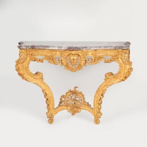 Giltwood Wall-mounted Console With Marble Top, 19th Century