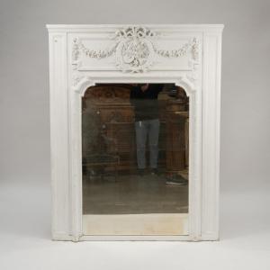 Louis XVI Style Trumeau In White Lacquered Wood, 19th Century