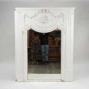 Louis XVI Style Trumeau In White Lacquered Wood, 19th Century