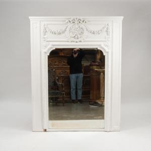 Louis XVI Style Trumeau In White Lacquered Wood, 19th Century