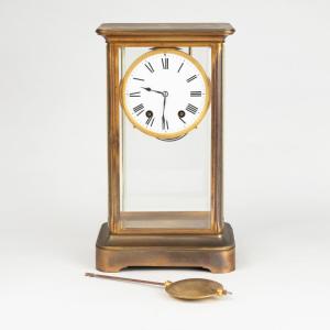 Cage Clock With Gilded Brass Frame And Beveled Glass, 20th Century