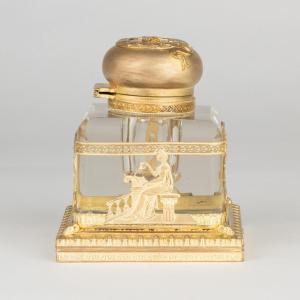 In The Taste Of Baccarat, Cut Crystal And Gilt Bronze Inkwell, 19th Century