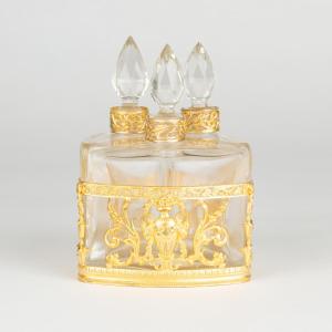 Three-bottle Holder In Cut Crystal And Gilt Bronze, 19th
