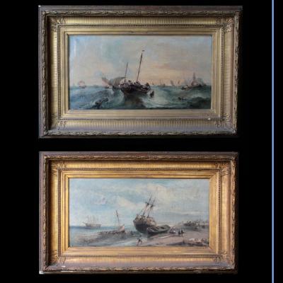 André Fonèche (1851-1942), huile sur toile, paire de marine, XIXe
