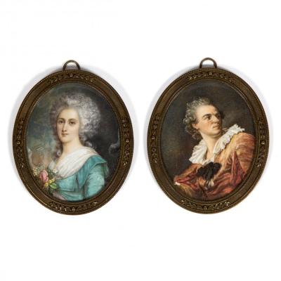 Paire de miniatures sur ivoire, XIXe