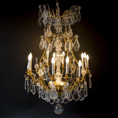 Lustre à pampilles en bronze doré, XIXe