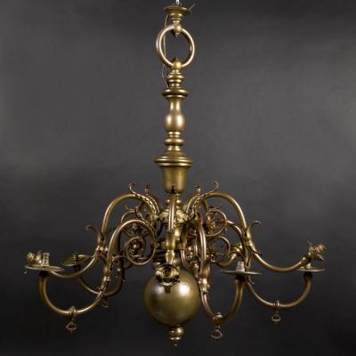 Lustre Hollandais en bronze à patine brune, XIXe