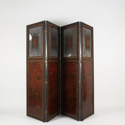 Paravent à quatre feuilles laqué et canné, Asie, XIXe