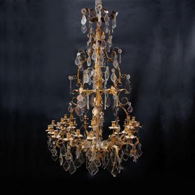 Louis XV Style Chandelier With 36 Candles In Gilded Bronze And Cut Crystal, 19th Century