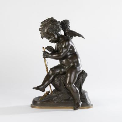 Ch. Gautier, Eros réparant son arc, bronze à patine brune, XIXe