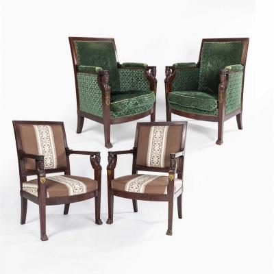 Empire Style Living Room With Winged Sphinxes Composed Of Two Shepherdesses And Two Armchairs, 