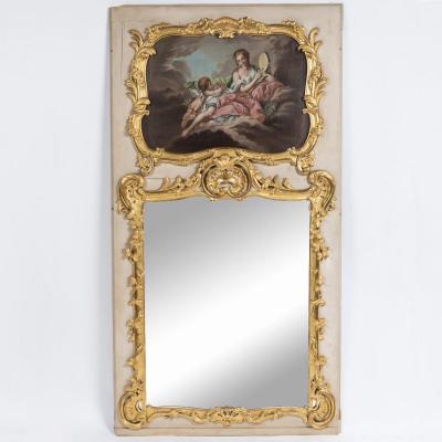 Trumeau en bois laqu&eacute; et stuc dor&eacute;,  huile sur toile, XIXe