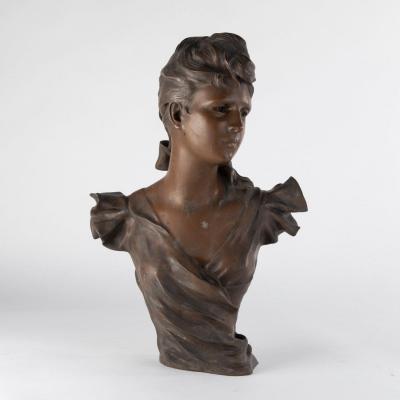 Georges Charles Coudray (1862-1932), Buste de jeune femme en bronze à patine brune, XIXe
