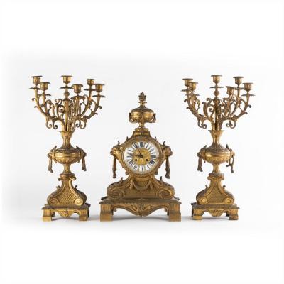 Garniture de chemin&eacute;e en bronze dor&eacute;, XIXe