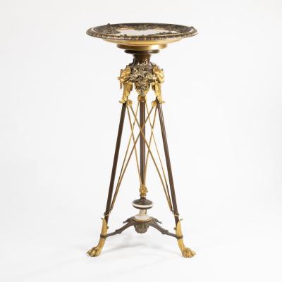Eugène Cornu (?-1875), Tripod Pedestal In Polychrome Bronze And Onyx, 19th 