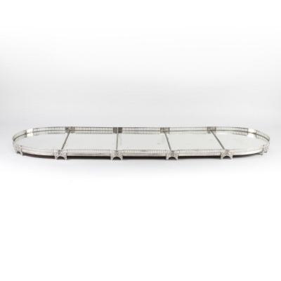 Table Top In Five Parts In Silvered Bronze, Chiseled And Engraved, Mirror Background, 19th