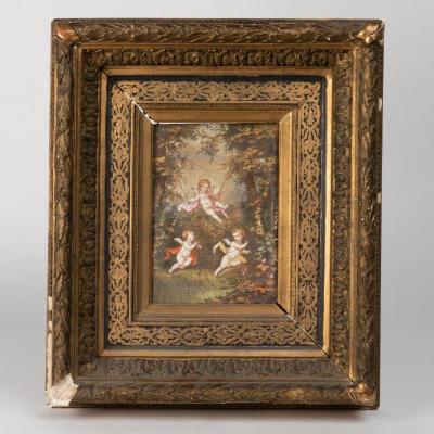 Bigot (xixth-xxth?), Pair Of Ceramic Plates With Cherubs, XIXth