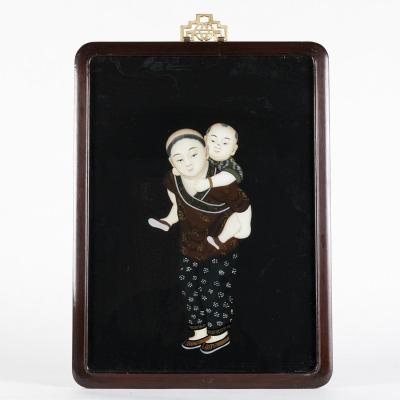 Série de 4 fixés sous verre, Chine, XIXe