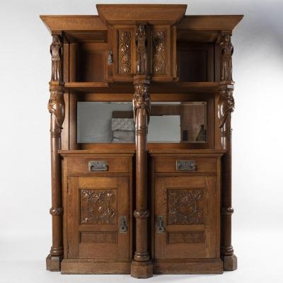 Buffet deux corps scandinave style néo-viking en chêne, XXe