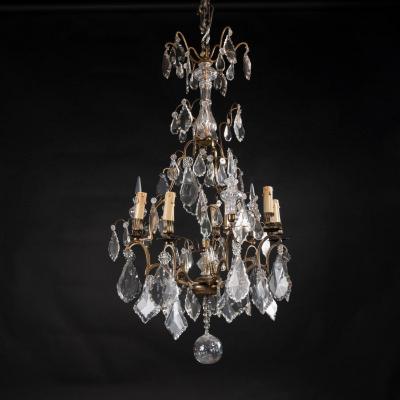 Lustre cage en bronze à pampilles de cristal, XXe