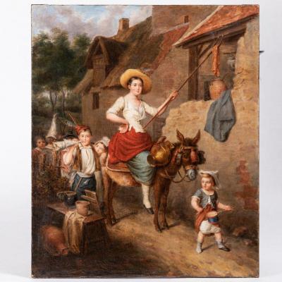 École Française, "Jour de carnaval", huile sur toile, XIXe