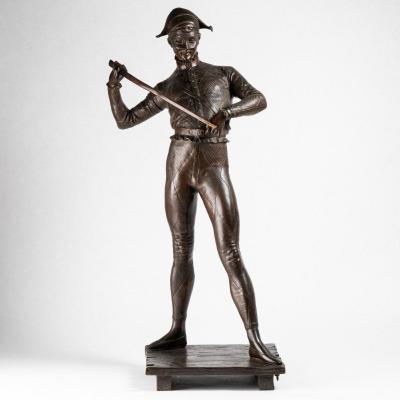 Paul Dubois (1829-1905), "the Harlequin", Bronze With Brown Patina, 19th Century