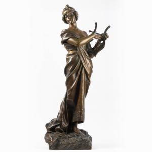 Emmanuel Villanis (1858-1914), Sapho, Bronze With Double Patina, XIXth