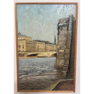 Huile sur toile - vue sur la Seine franck