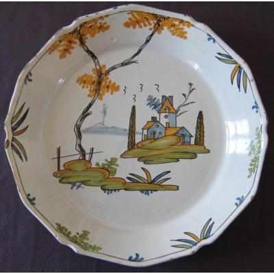 In Earthenware Plate From La Rochelle, Antique Eighteenth Century.