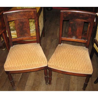 Pair Of Empire Period Chairs Mahogany And Mahogany Veneer.