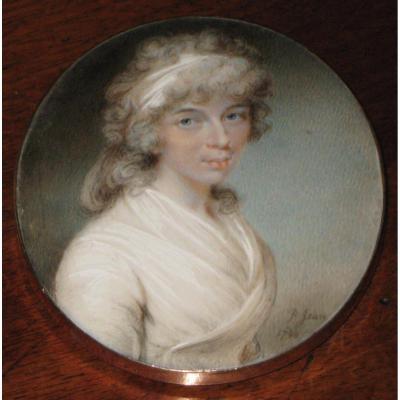 Miniature On Ivory Of Jean Philippe: Portrait Of Lady In White Dress Quality.