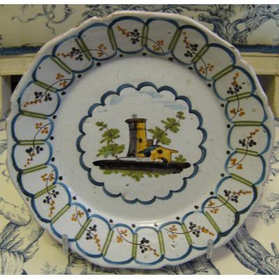 Earthenware Plate De Nevers: Decor "factory"